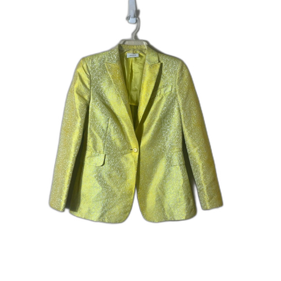 AKRIS PUNTO Yellow Jacquard One Button Blazer 10 Retail $1590 - Picture 2 of 14
